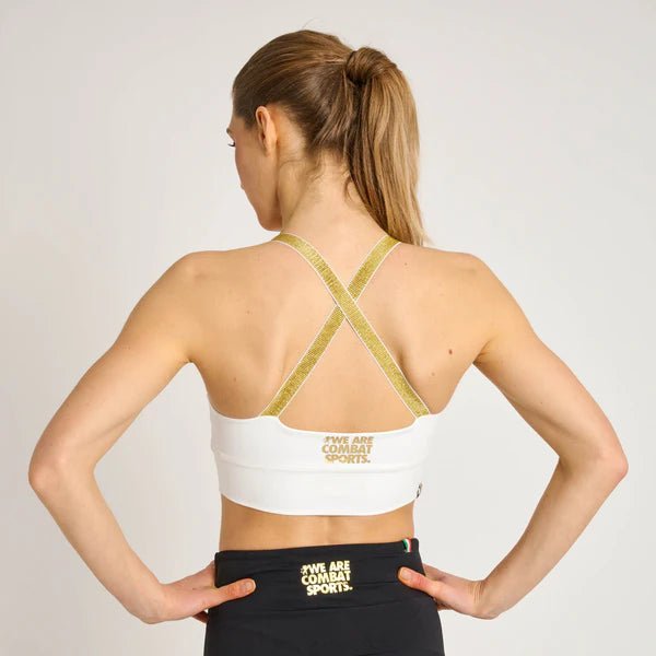 Vedere din spate a topului alb Leone DNA cu material respirabil Cool Spandex