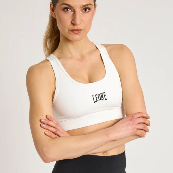 Vue de face du haut de sport blanc ultra cool Leone Logo Cool Touch