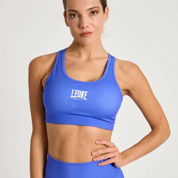 Vue de face du haut de sport Leone Logo bleu marine pour l'entraînement fonctionnel