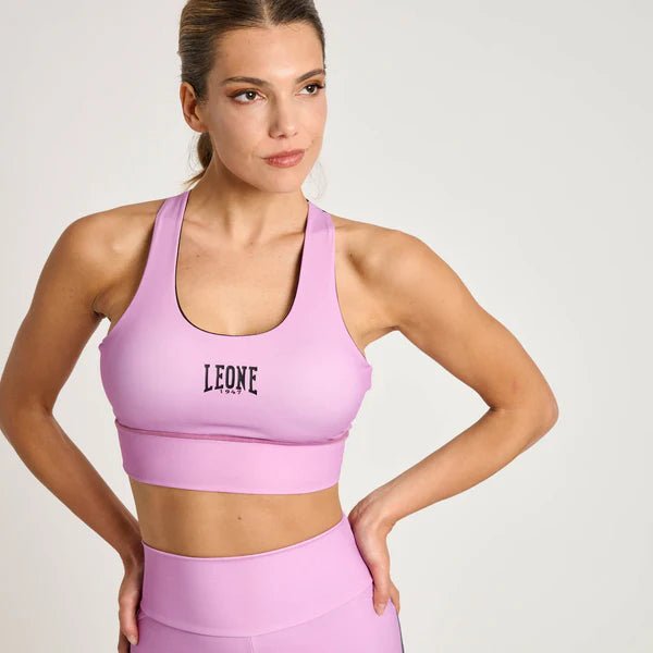 Vooraanzicht van de Leone Stripe 47 technische sporttop in roze met grafische details