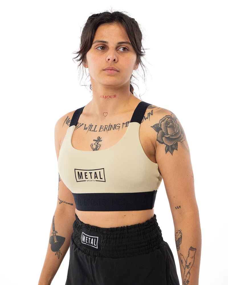 Widok z przodu beżowej bluzy sportowej Desert Storm Metal Boxing do sportów walki