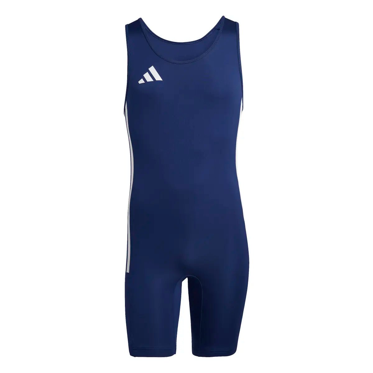 Athlète en position de levage portant la combinaison bleue adidas Powerlift WL.