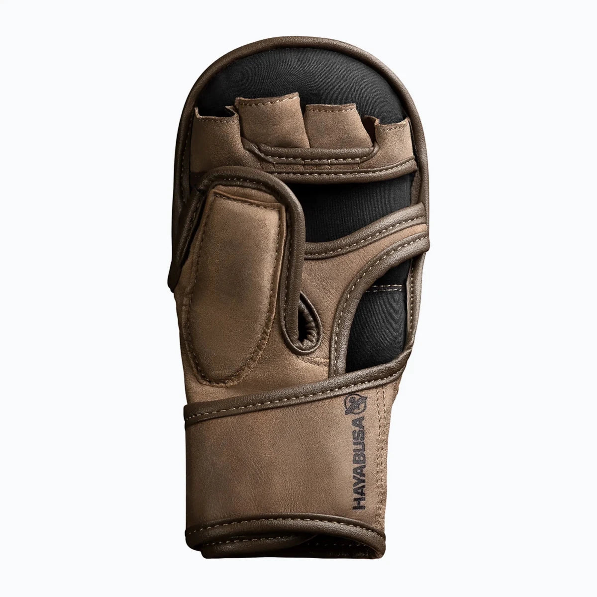 Tampak dalam telapak tangan ergonomis dari sarung tangan kulit hybrid untuk MMA dan grappling