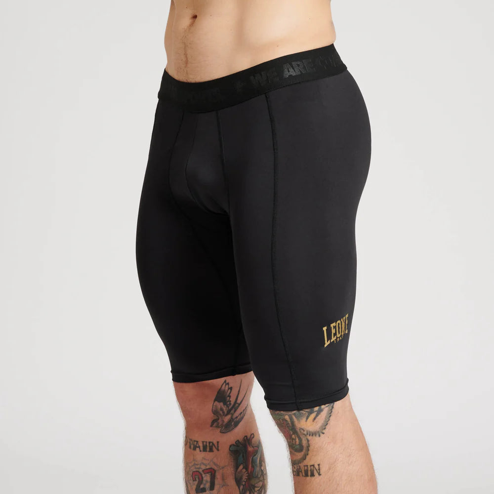 Pantaloncini Compressione Leone DNA | Shorts Aderenti Training Nero Oro