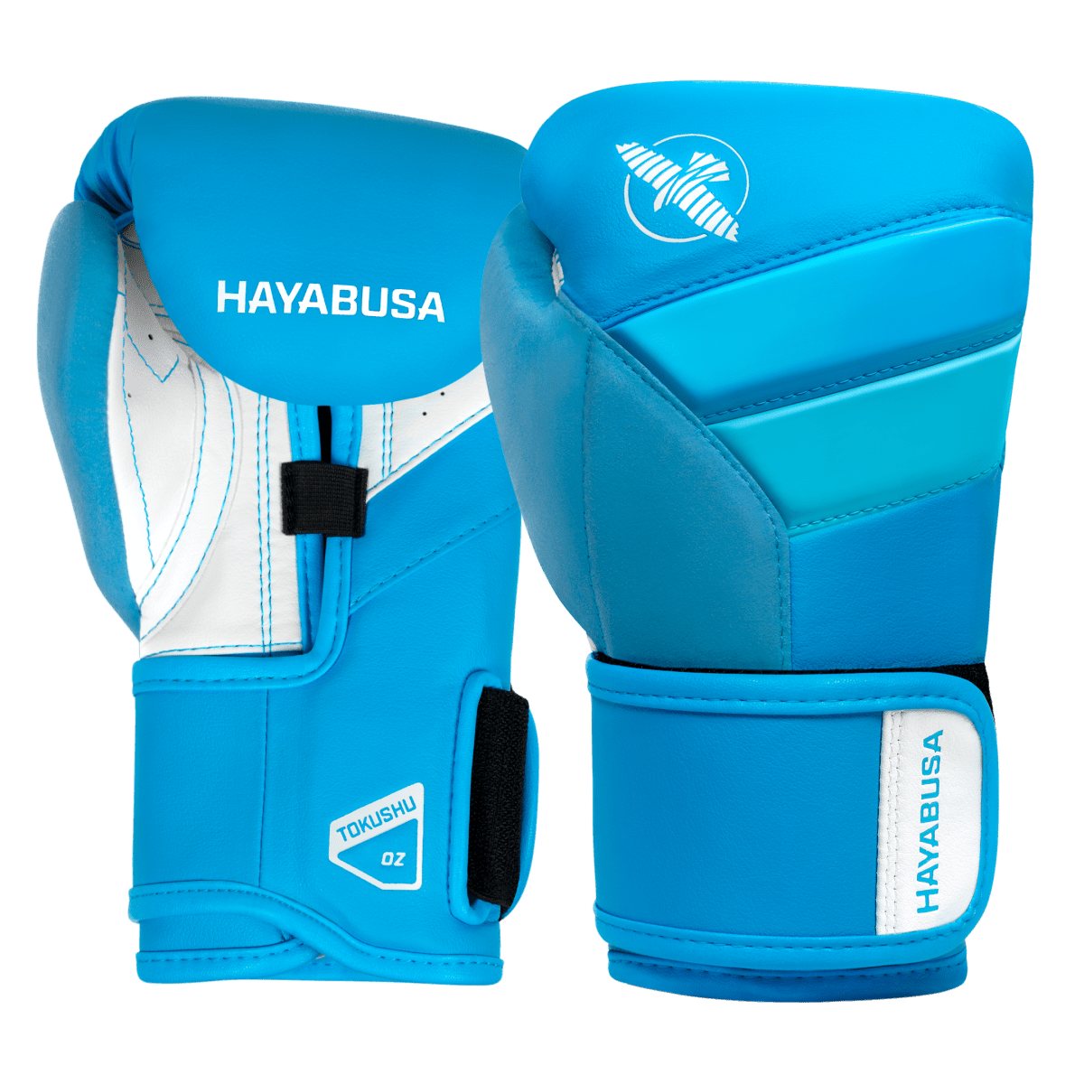 Paar neonblauwe Hayabusa T3-handschoenen voor kinderbokstraining