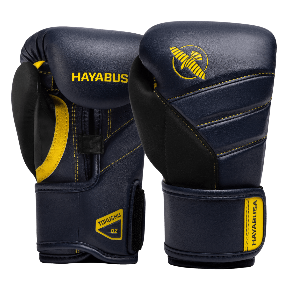 Paar marineblauwe handschoenen met gele details Hayabusa T3 voor kinderen