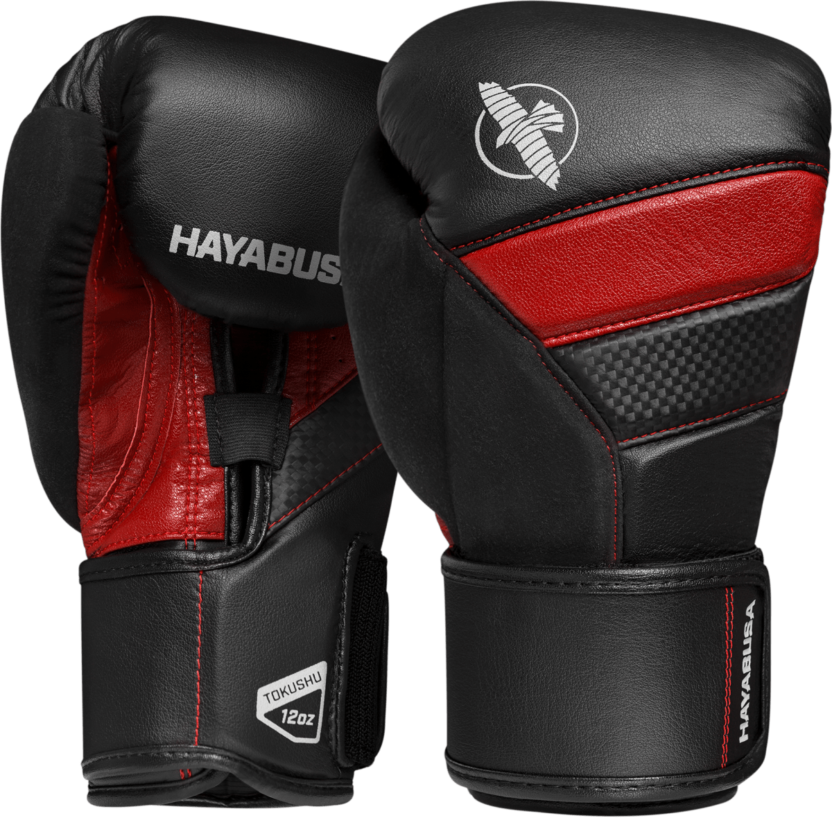 Hayabusa T3 zwarte bokshandschoenen met rode graphics en details
