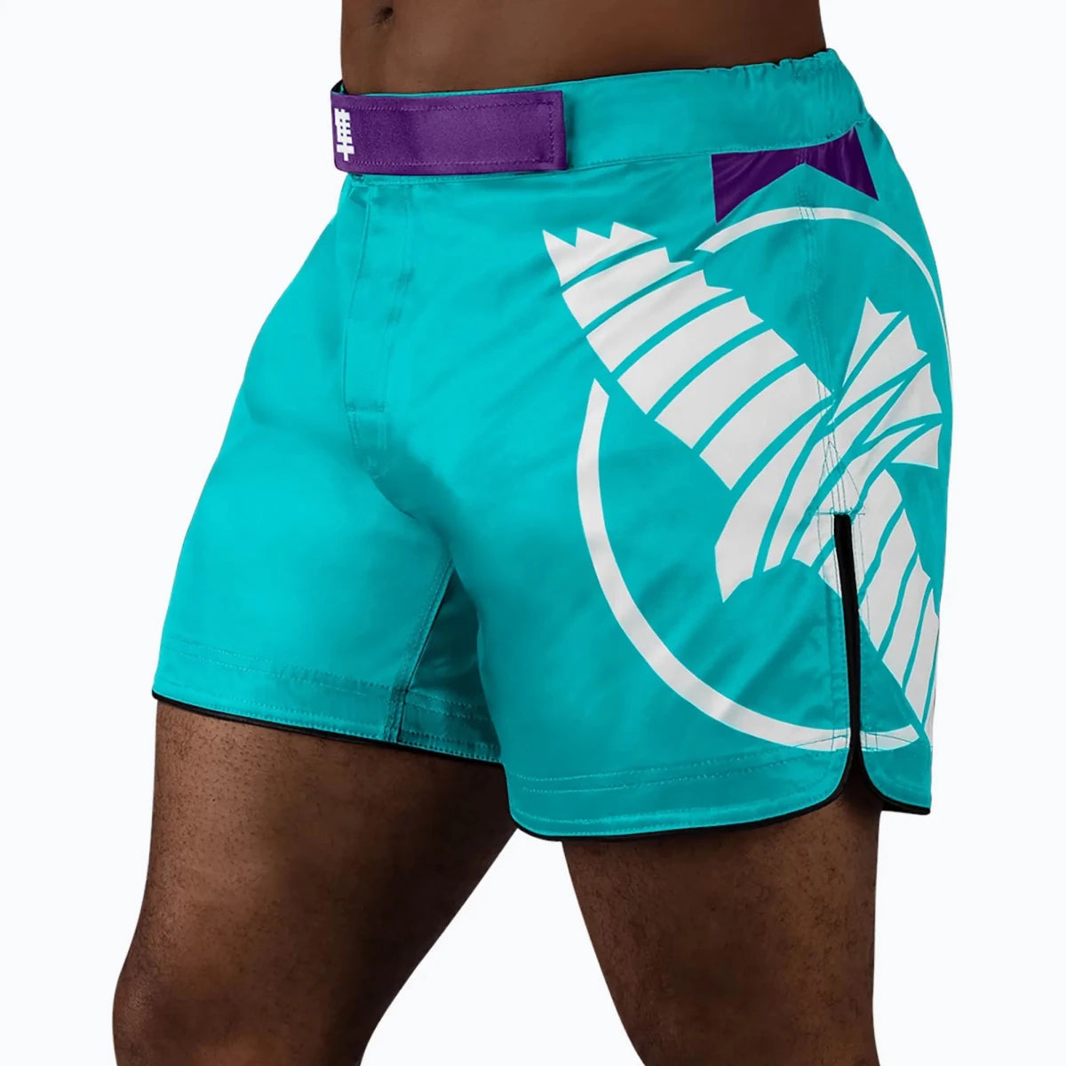 Short turquoise Hayabusa Icon Mid-Thigh vue de face style moderne.