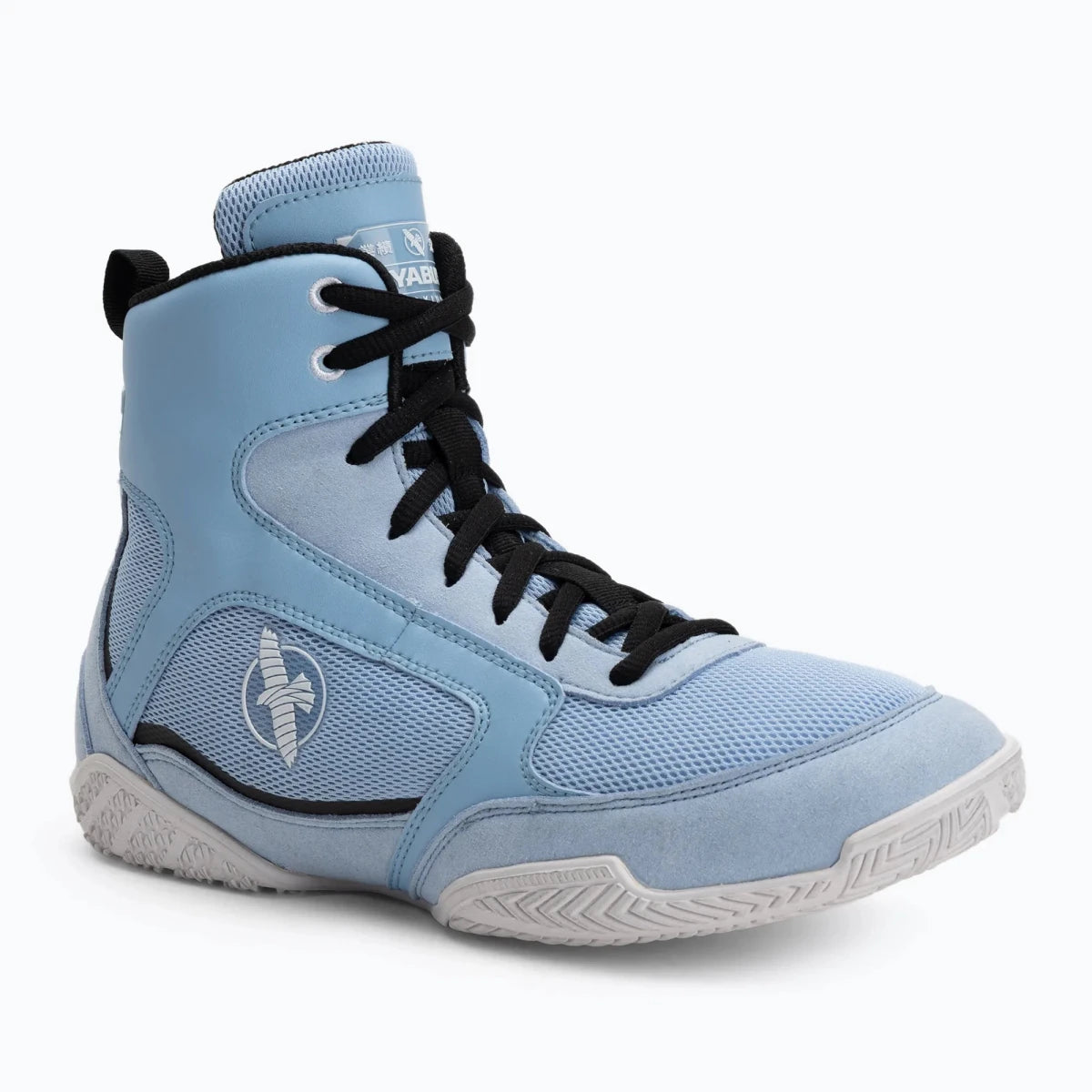 Chaussures de boxe Hayabusa Pro bleu clair pour une agilité maximale sur le ring.
