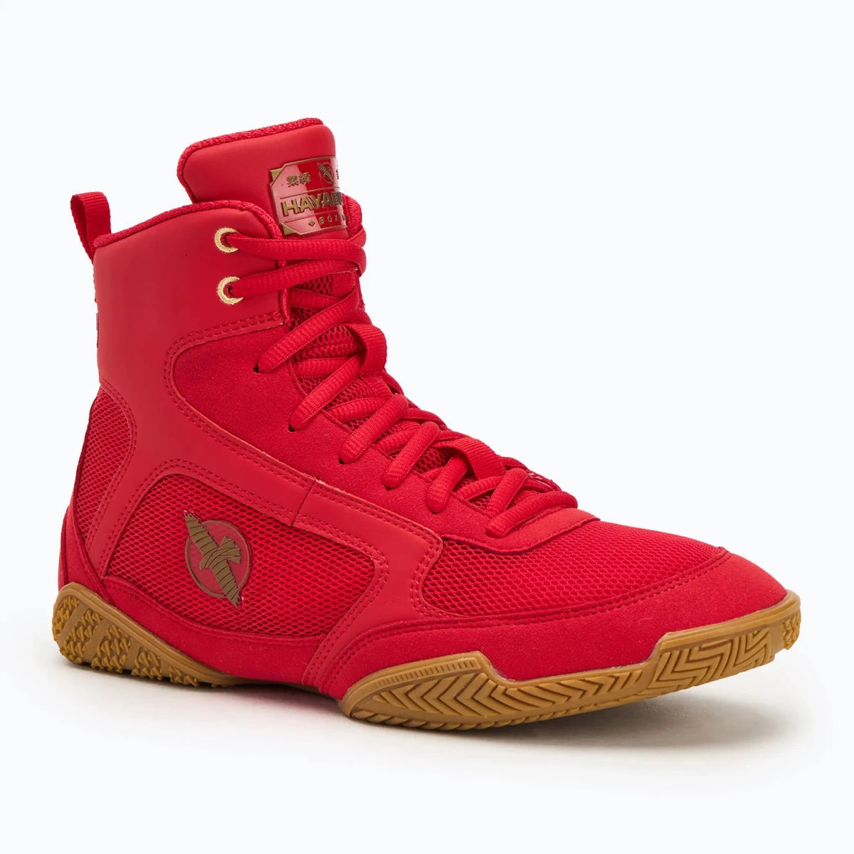 Support de cheville rembourré chaussures de boxe Hayabusa Pro rouges vue arrière.