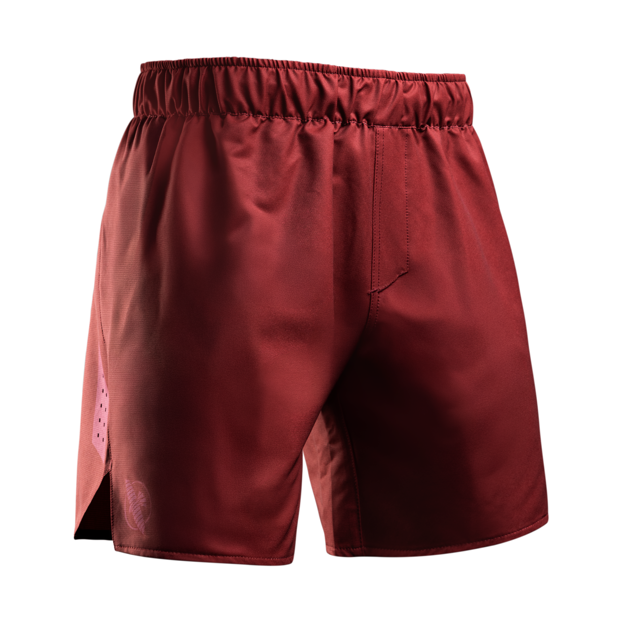 Vista frontale dei pantaloncini grappling Hayabusa Core rossi con logo e chiusura a cordoncino