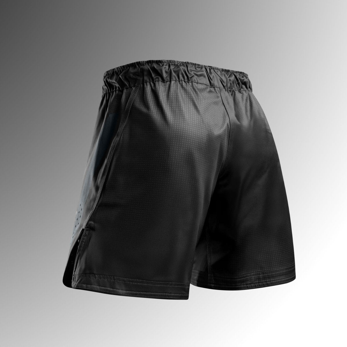 Vue arrière du short noir Hayabusa Core Mid-Thigh MMA en tissu indéchirable pour No-Gi