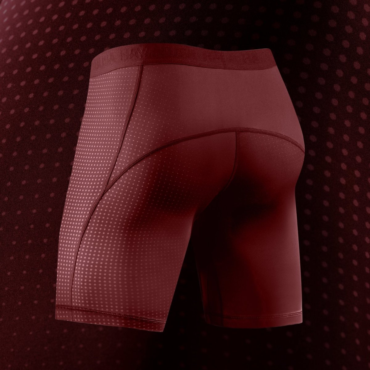 Achteraanzicht van de rode Hayabusa Core-short, anti-schurende flatlocknaden