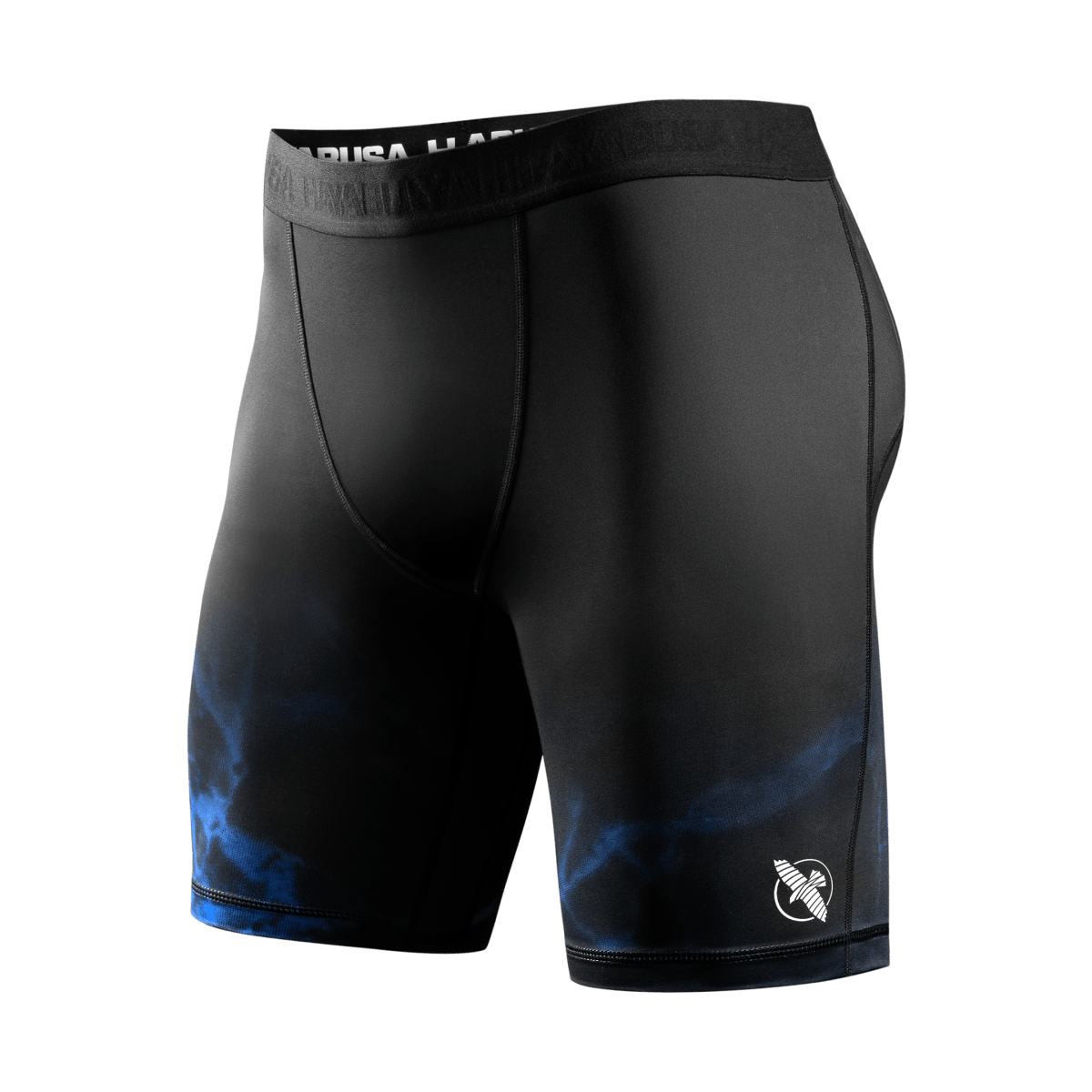 Vooraanzicht van Vale Tudo UFC BJJ shorts zwart blauw, ergonomisch ontwerp voor Jiu-Jitsu