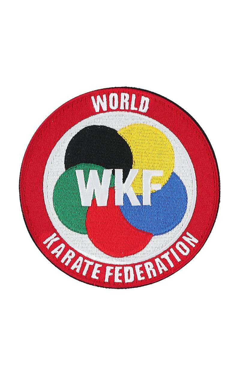 Patch karate ricamata ufficiale WKF (World Karate Federation) vista frontale.