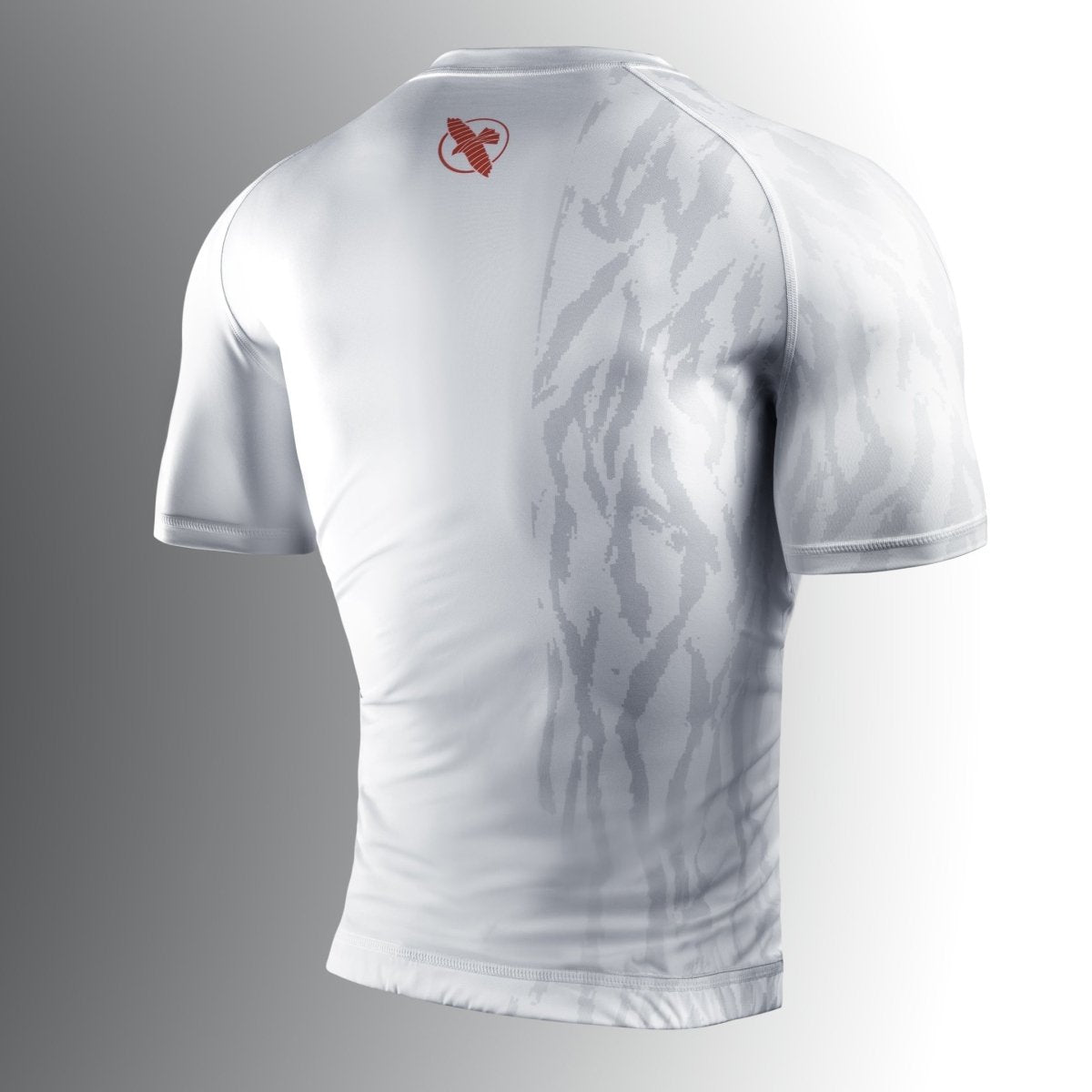 Vue arrière du rashguard à compression Hayabusa Apex blanc