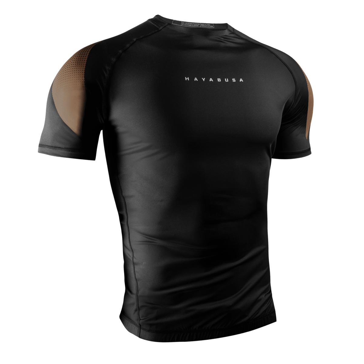 Vue de face du rashguard manches courtes marron Hayabusa Pro Ranked, protection professionnelle pour ceintures marron