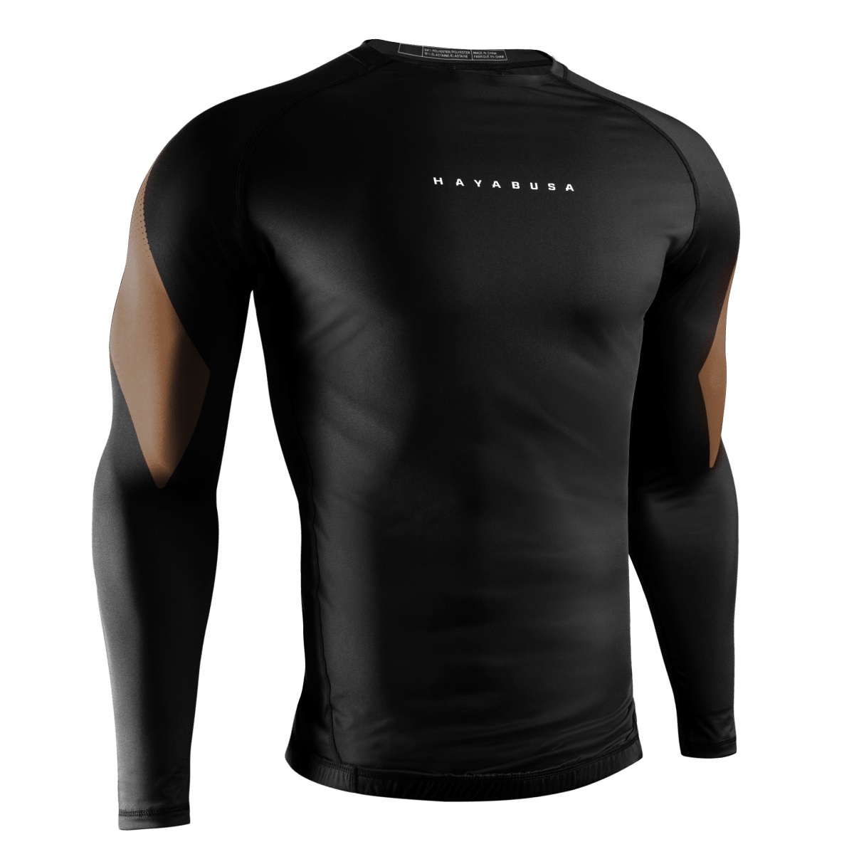 Vue de face du rashguard Hayabusa Pro Ranked marron, protection professionnelle pour ceintures marron