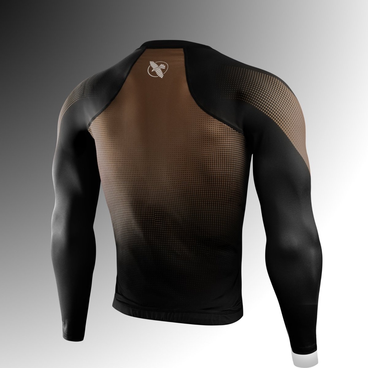 Vue arrière du rashguard Hayabusa Pro Ranked marron, ceinture antidérapante en silicone