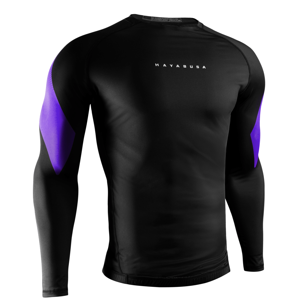 Vue de face du rashguard violet Hayabusa Pro Ranked, idéal pour les tournois officiels de Jiu-Jitsu